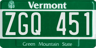 VT license plate ZGQ451