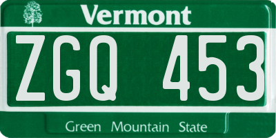 VT license plate ZGQ453