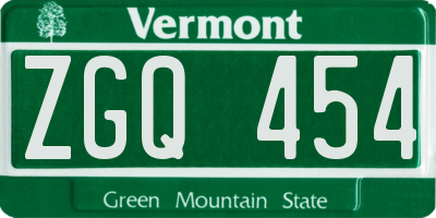 VT license plate ZGQ454