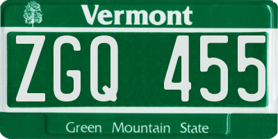 VT license plate ZGQ455