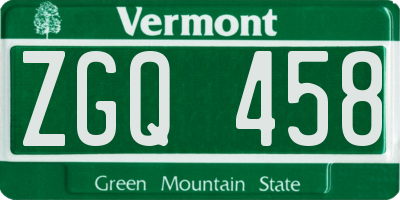 VT license plate ZGQ458