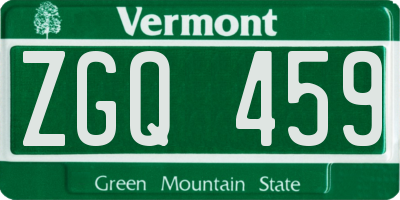 VT license plate ZGQ459