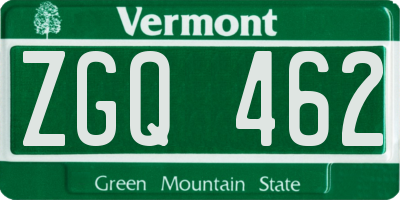VT license plate ZGQ462
