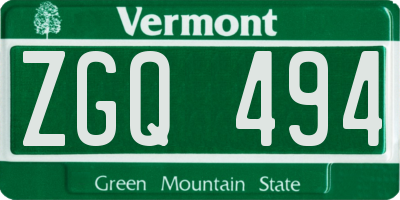 VT license plate ZGQ494