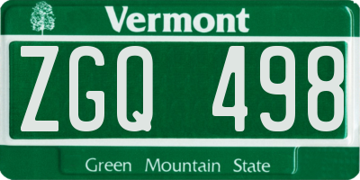 VT license plate ZGQ498