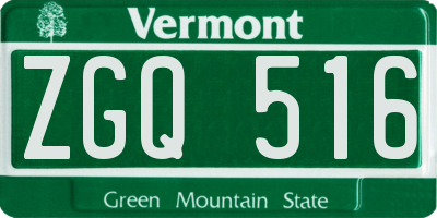 VT license plate ZGQ516