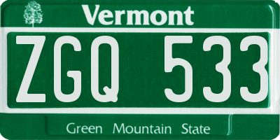 VT license plate ZGQ533