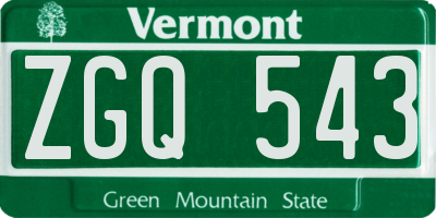 VT license plate ZGQ543