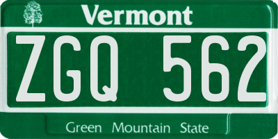VT license plate ZGQ562