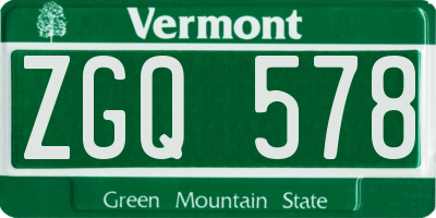VT license plate ZGQ578