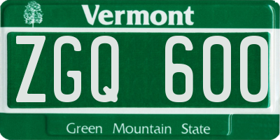 VT license plate ZGQ600