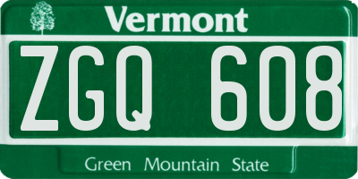 VT license plate ZGQ608