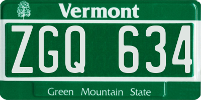 VT license plate ZGQ634