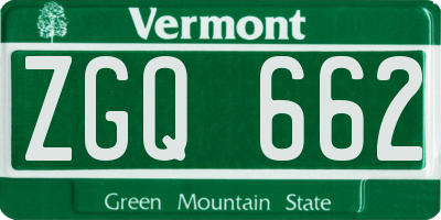VT license plate ZGQ662