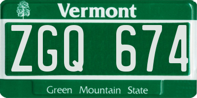 VT license plate ZGQ674