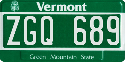 VT license plate ZGQ689