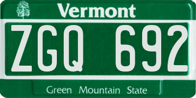 VT license plate ZGQ692