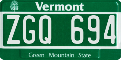 VT license plate ZGQ694