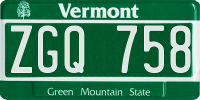 VT license plate ZGQ758