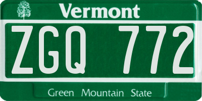 VT license plate ZGQ772