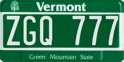VT license plate ZGQ777