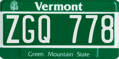 VT license plate ZGQ778