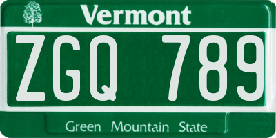 VT license plate ZGQ789