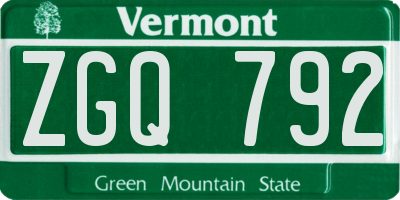 VT license plate ZGQ792