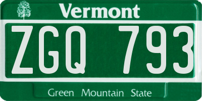 VT license plate ZGQ793
