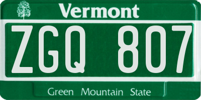 VT license plate ZGQ807