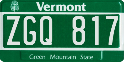 VT license plate ZGQ817