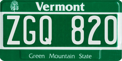 VT license plate ZGQ820