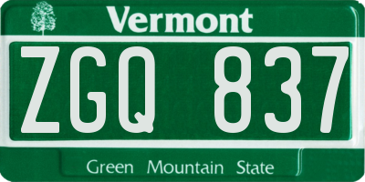 VT license plate ZGQ837