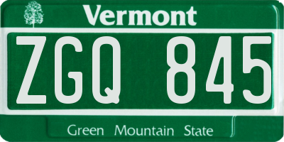 VT license plate ZGQ845