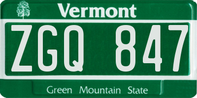 VT license plate ZGQ847