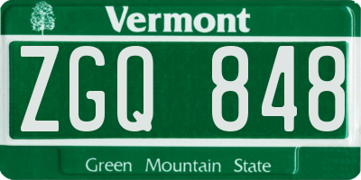 VT license plate ZGQ848