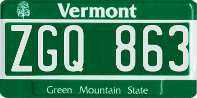 VT license plate ZGQ863