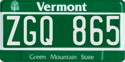 VT license plate ZGQ865