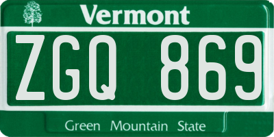 VT license plate ZGQ869