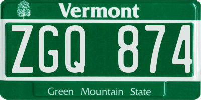 VT license plate ZGQ874