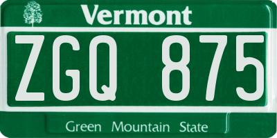 VT license plate ZGQ875