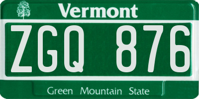 VT license plate ZGQ876