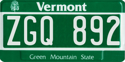 VT license plate ZGQ892