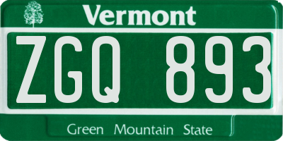 VT license plate ZGQ893