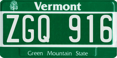 VT license plate ZGQ916
