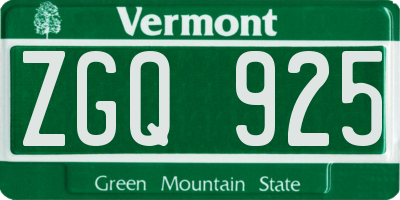VT license plate ZGQ925