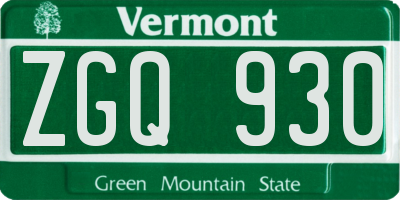 VT license plate ZGQ930