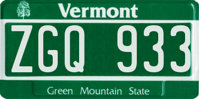 VT license plate ZGQ933