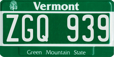 VT license plate ZGQ939