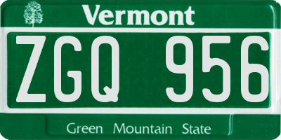 VT license plate ZGQ956